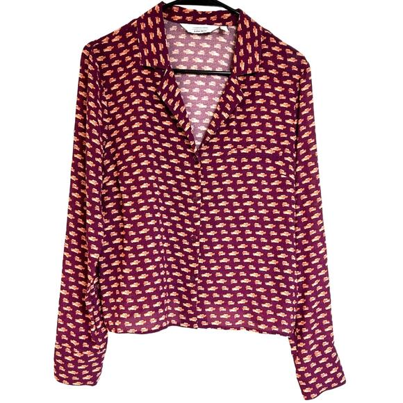 & Other Stories Tops - & Other Stories Top Vintage Retro Car Blouse Top Print Silk Blend Crop y2k sz. 6